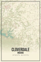 Retro US city map of Cloverdale, Indiana. Vintage street map.