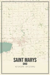 Retro US city map of Saint Marys, Ohio. Vintage street map.