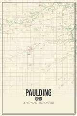 Retro US city map of Paulding, Ohio. Vintage street map.