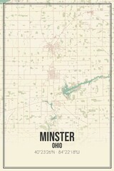 Retro US city map of Minster, Ohio. Vintage street map.
