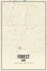 Retro US city map of Forest, Ohio. Vintage street map.