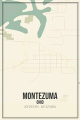 Retro US city map of Montezuma, Ohio. Vintage street map.