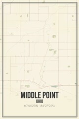 Retro US city map of Middle Point, Ohio. Vintage street map.