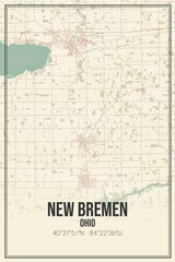 Retro US city map of New Bremen, Ohio. Vintage street map.