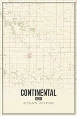 Retro US city map of Continental, Ohio. Vintage street map.