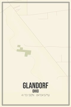 Retro US city map of Glandorf, Ohio. Vintage street map.