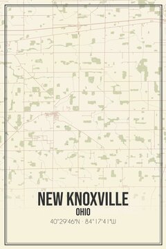 Retro US City Map Of New Knoxville, Ohio. Vintage Street Map.