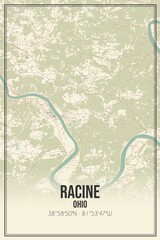 Retro US city map of Racine, Ohio. Vintage street map.