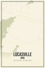 Retro US city map of Lucasville, Ohio. Vintage street map.