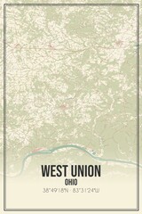 Retro US city map of West Union, Ohio. Vintage street map.