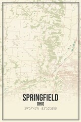 Retro US city map of Springfield, Ohio. Vintage street map.
