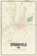 Retro US city map of Springfield, Ohio. Vintage street map. - obrazy, fototapety, plakaty