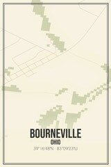 Retro US city map of Bourneville, Ohio. Vintage street map.
