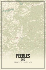 Retro US city map of Peebles, Ohio. Vintage street map.