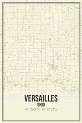 Retro US city map of Versailles, Ohio. Vintage street map.
