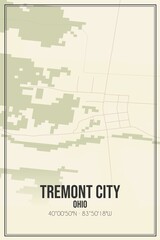 Retro US city map of Tremont City, Ohio. Vintage street map.
