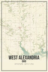 Retro US city map of West Alexandria, Ohio. Vintage street map.