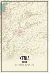 Retro US city map of Xenia, Ohio. Vintage street map.