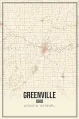 Retro US city map of Greenville, Ohio. Vintage street map.