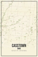 Retro US city map of Casstown, Ohio. Vintage street map.