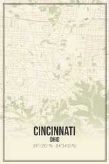 Retro US city map of Cincinnati, Ohio. Vintage street map.
