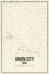 Retro US city map of Union City, Ohio. Vintage street map.