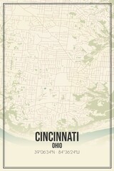 Retro US city map of Cincinnati, Ohio. Vintage street map.