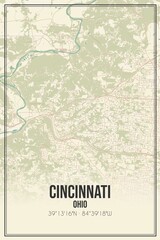 Retro US city map of Cincinnati, Ohio. Vintage street map.