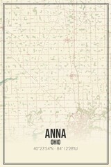 Retro US city map of Anna, Ohio. Vintage street map.