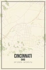 Retro US city map of Cincinnati, Ohio. Vintage street map.