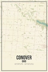 Retro US city map of Conover, Ohio. Vintage street map.