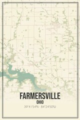 Retro US city map of Farmersville, Ohio. Vintage street map.