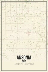 Retro US city map of Ansonia, Ohio. Vintage street map.
