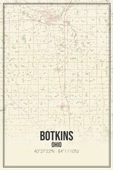 Retro US city map of Botkins, Ohio. Vintage street map.