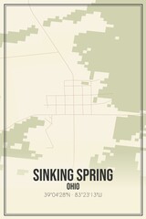 Retro US city map of Sinking Spring, Ohio. Vintage street map.