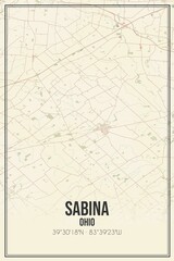 Retro US city map of Sabina, Ohio. Vintage street map.