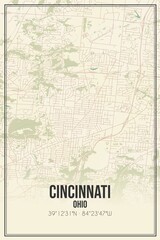 Retro US city map of Cincinnati, Ohio. Vintage street map.
