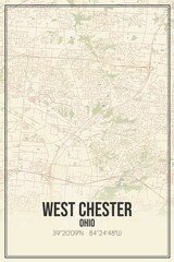 Retro US city map of West Chester, Ohio. Vintage street map.