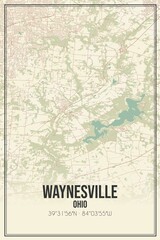 Retro US city map of Waynesville, Ohio. Vintage street map.