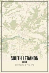 Retro US city map of South Lebanon, Ohio. Vintage street map.