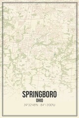 Retro US city map of Springboro, Ohio. Vintage street map.
