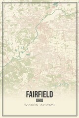 Retro US city map of Fairfield, Ohio. Vintage street map.