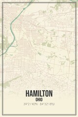 Retro US city map of Hamilton, Ohio. Vintage street map.