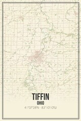 Retro US city map of Tiffin, Ohio. Vintage street map.
