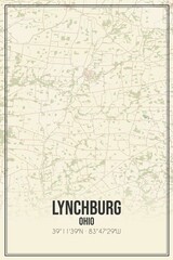 Retro US city map of Lynchburg, Ohio. Vintage street map.