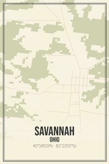 Retro US city map of Savannah, Ohio. Vintage street map.