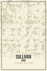 Retro US city map of Sullivan, Ohio. Vintage street map.