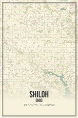 Retro US city map of Shiloh, Ohio. Vintage street map.