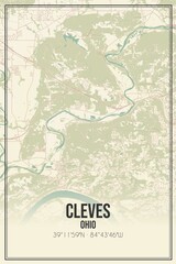 Retro US city map of Cleves, Ohio. Vintage street map.
