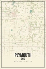 Retro US city map of Plymouth, Ohio. Vintage street map.